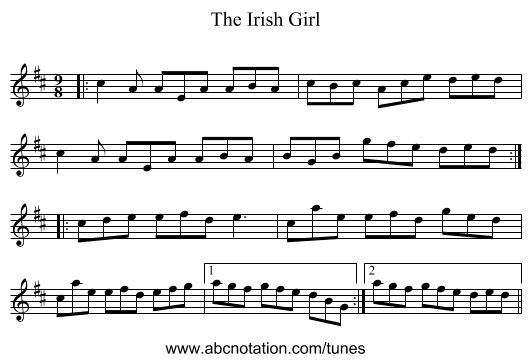 The Irish Girl - staff notation