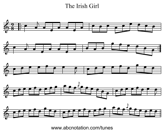 The Irish Girl - staff notation