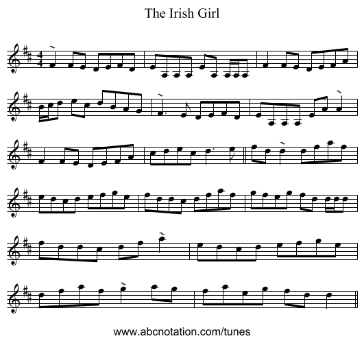 The Irish Girl - staff notation