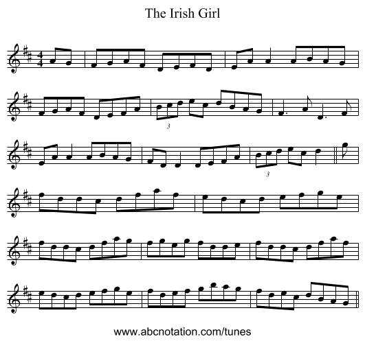 The Irish Girl - staff notation
