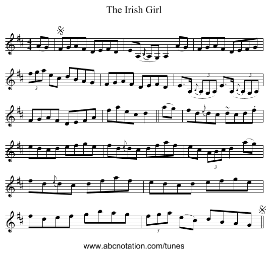 The Irish Girl - staff notation