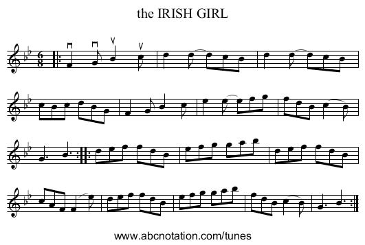 the IRISH GIRL - staff notation
