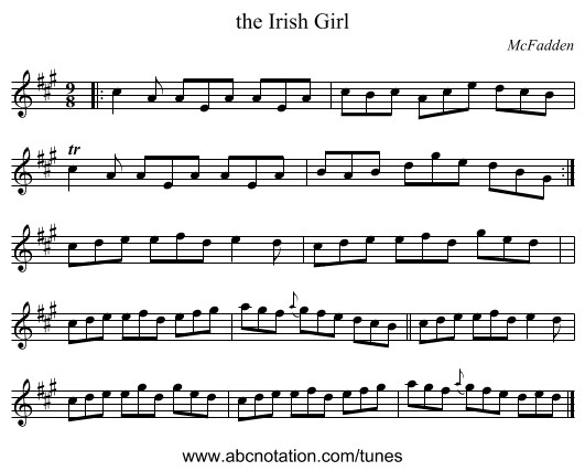 the Irish Girl - staff notation