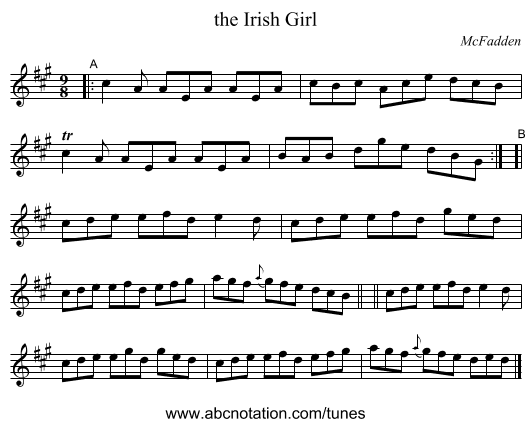 the Irish Girl - staff notation