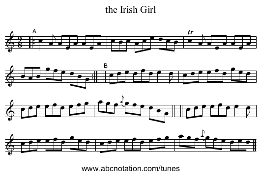 the Irish Girl - staff notation