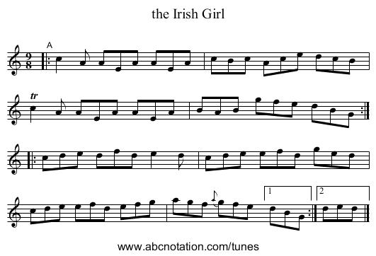the Irish Girl - staff notation
