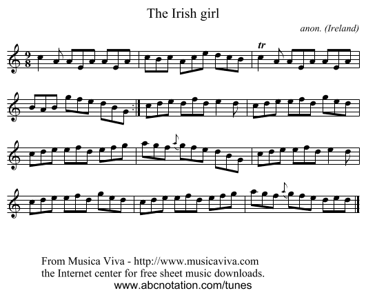 The Irish girl - staff notation