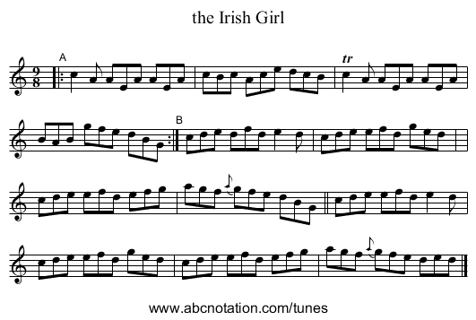 the Irish Girl - staff notation