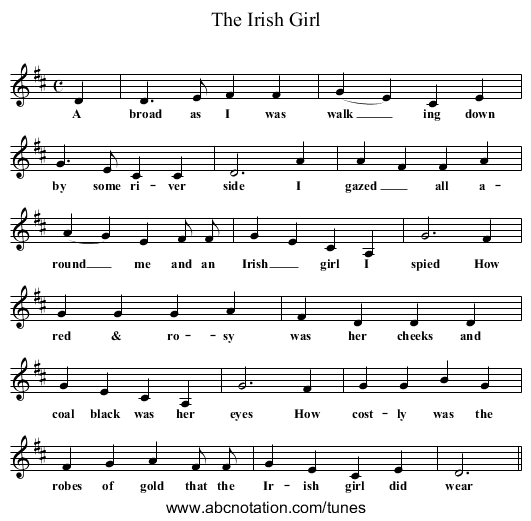 The Irish Girl - staff notation