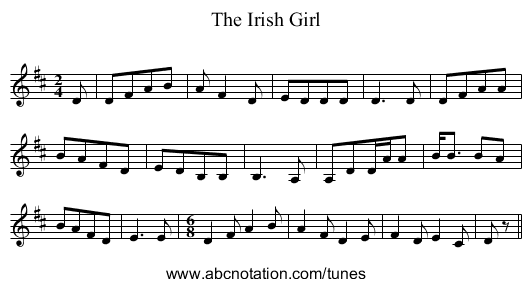 The Irish Girl - staff notation