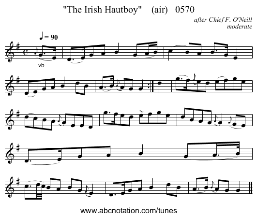 The Irish Hautboy    (air)   0570 - staff notation