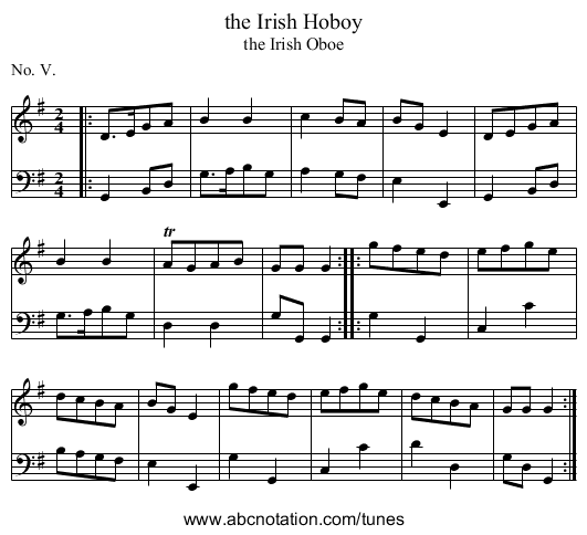 the Irish Hoboy - staff notation