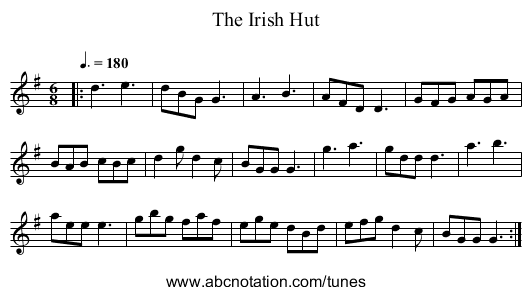 The Irish Hut - staff notation