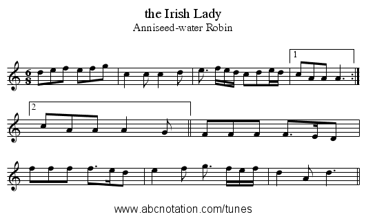 the Irish Lady - staff notation