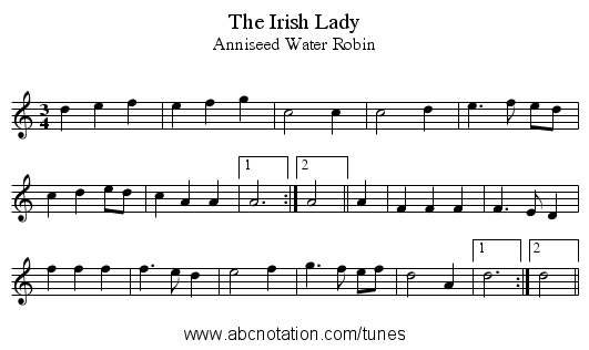 The Irish Lady - staff notation