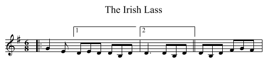 The Irish Lass - staff notation