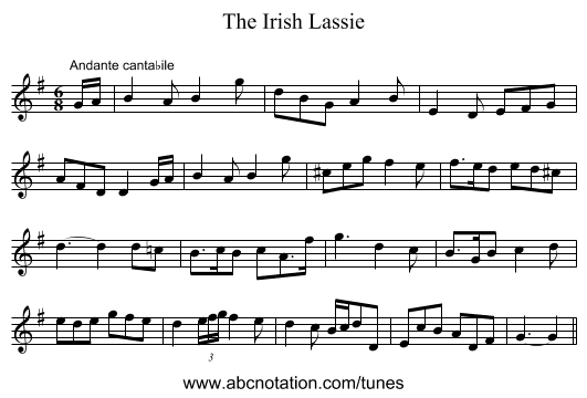 The Irish Lassie - staff notation