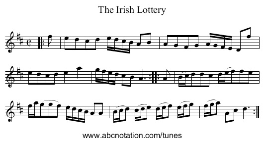 The Irish Lottery - staff notation