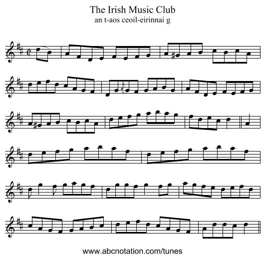 The Irish Music Club - staff notation