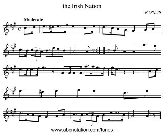 the Irish Nation - staff notation