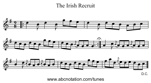 The Irish Recruit - staff notation