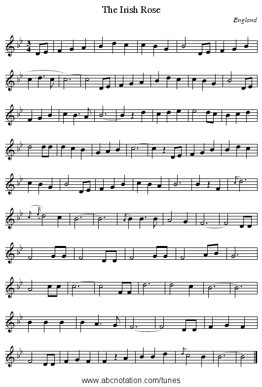 The Irish Rose - staff notation