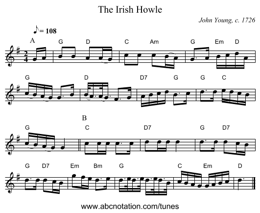 The Irish Rover - staff notation