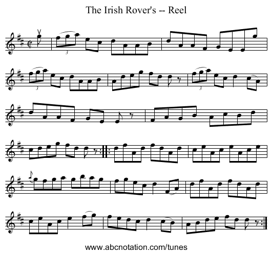 The Irish Rover's -- Reel - staff notation