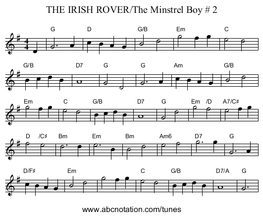 THE IRISH ROVER/The Minstrel Boy # 2 - staff notation