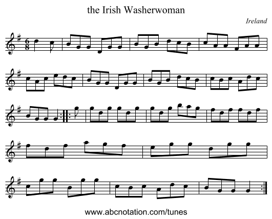 the Irish Washerwoman - staff notation