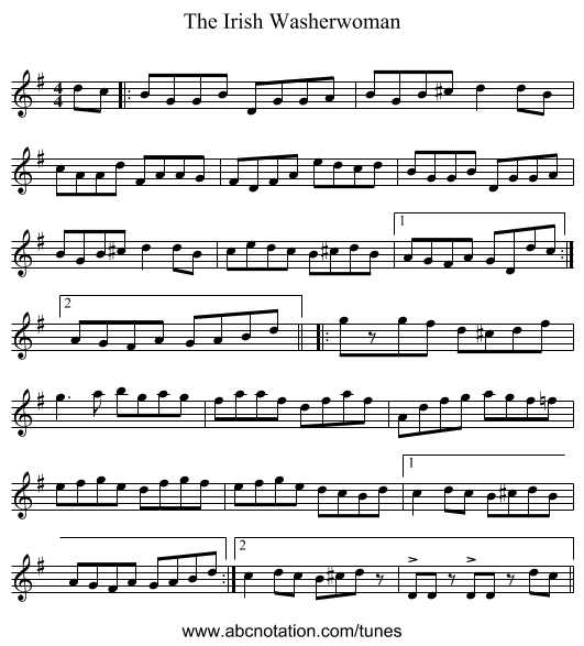 The Irish Washerwoman - staff notation