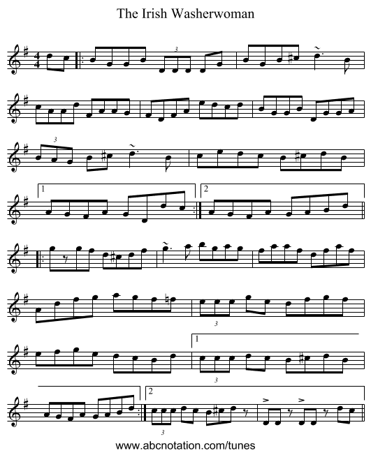 The Irish Washerwoman - staff notation