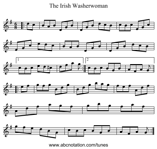 The Irish Washerwoman - staff notation