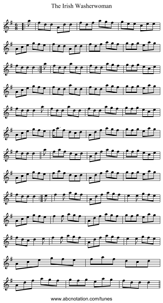 The Irish Washerwoman - staff notation