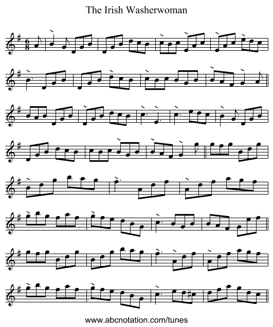 The Irish Washerwoman - staff notation