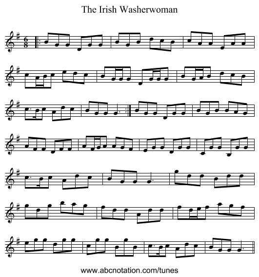 The Irish Washerwoman - staff notation