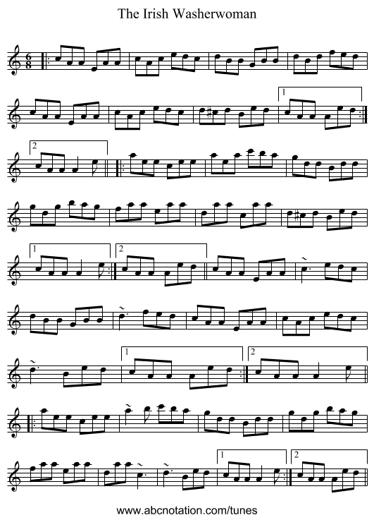 The Irish Washerwoman - staff notation