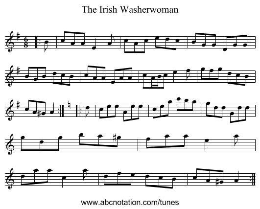 The Irish Washerwoman - staff notation