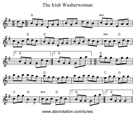 The Irish Washerwoman - staff notation