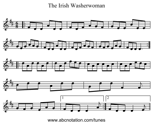 The Irish Washerwoman - staff notation