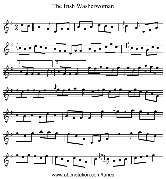 The Irish Washerwoman - staff notation