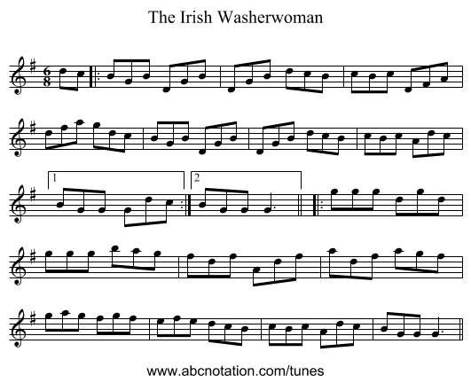 The Irish Washerwoman - staff notation