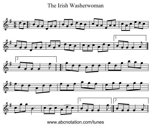 The Irish Washerwoman - staff notation