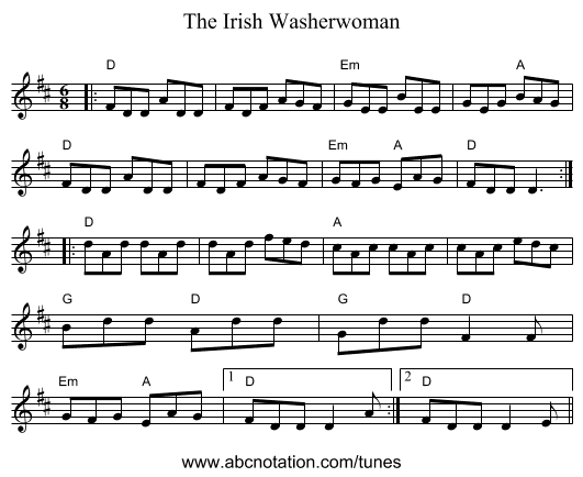 The Irish Washerwoman - staff notation
