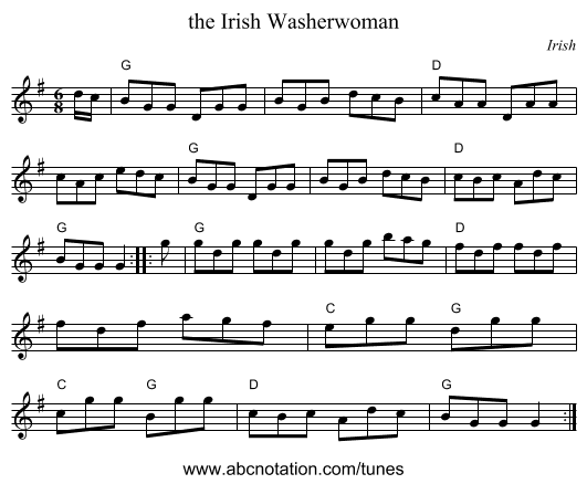 the Irish Washerwoman - staff notation
