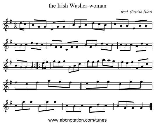 the Irish Washer-woman - staff notation