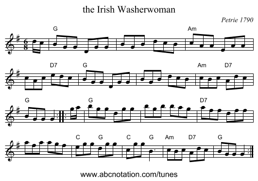the Irish Washerwoman - staff notation