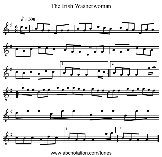The Irish Washerwoman - staff notation
