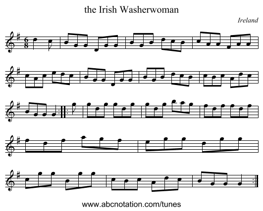 the Irish Washerwoman - staff notation