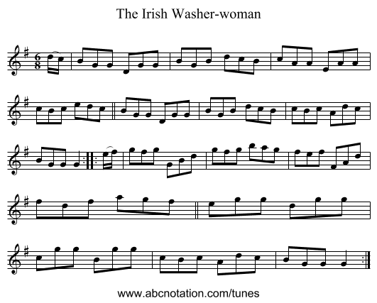 The Irish Washer-woman - staff notation